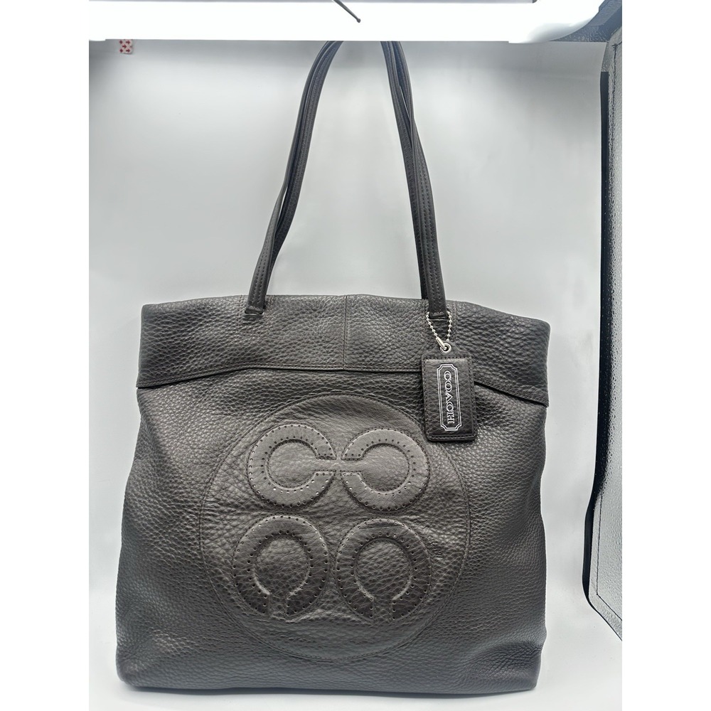 Coach Brown Pebbled Leather Large Shoulder Bag Embossed Signature C Purse